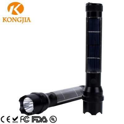 Solar powered flashlight solar torch light  lamp torches with USB rechargeable battery